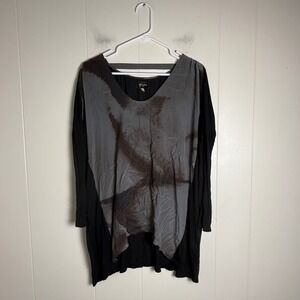 BIYA by Johnny Was Tunic Top Small S Modal Blend Brown Grey Abstract Long Sleeve